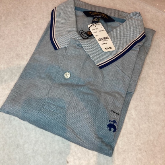 Brooks Brothers Slim Fit Tipped Polo Shirt Provincial Blue XL - Picture 2 of 4